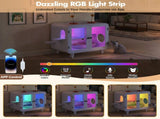 Cat Hidden Litter Box Enclosure with RGB LED Light, Cat House with Stairs and Cat Pom-pom Toys for N704P419240K