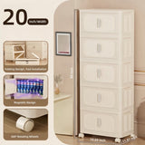 Cream White,19.69" Side Wide Folding Cabinet ,5 Tiers,19.69"11.81"50.00",Collapsible 83049585
