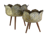 Set of 2 Metal Planter With Wood Legs Stand, LD18.5x23.5" SD15.7x20" W2078P498308