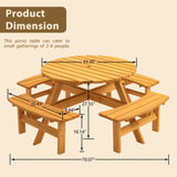 8-Person Outdoor Circular Wooden Picnic Table with 4 Built-in Benches for Patio Backyard Garden, 80257633