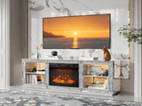 Silver Mirror Modern TV Stand with 18 Inch Fireplace Insert & Storage Shelves, Medium Density 94804754