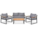 ZUN 4 Piece Outdoor Patio Lounge Conversation Set, Metal Frame with Acacia Wood Armrest & Tabletop 48002606