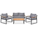 ZUN 4 Piece Outdoor Patio Lounge Conversation Set, Metal Frame with Acacia Wood Armrest & Tabletop 48002606