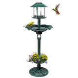 ZUN Outdoor Solar Lighted Pedestal Bird Bath Resin Fountain Decoration with Planter and Feeder, 56446556