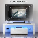 ZUN LED TV Stand for Televisions up to 55 Inchs,Modern Entertainment Center with down filp door, Glass 74911048