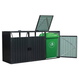 ZUN Garbage Bin Shed Stores 3 Trash Cans Metal Outdoor Bin Shed for Garbage Storage,Stainless Galvanized W540120221