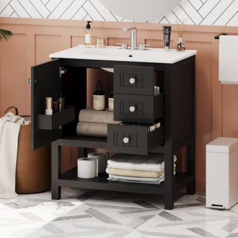 ZUN 30inch Transitional Style Bathroom Vanity Cabinet Combo with Ceramic Sink,Soft Close Door N729P171882B