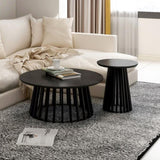 ZUN Round Coffee Table Set of 2, Grille Molding, Suitable for Bedroom, Living Room, Balcony W688116886