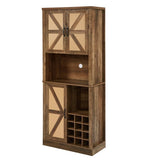 76-Inch Tall Rustic Oak Color Farmhouse Kitchen Faux Rattan Wine Cabinet, Kitchen Bar Cabinet with W2702P183964