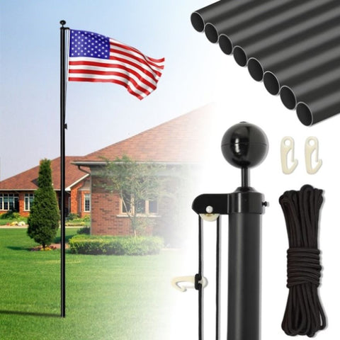 ZUN Flag Pole Kit for Outside House in Ground, 25FT Sectional Aluminum Extra Thick Flagpole, 5x3 US 38173656