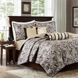 ZUN 6 Piece Jacquard Quilt Set with Throw Pillows Black Full/Queen B03597447