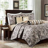 6 Piece Jacquard Quilt Set with Throw Pillows Black Full/Queen B03597447