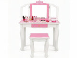 Children's Wooden Dressing Table Three-Sided Folding Mirror Dressing Table Chair Single Drawer Blue 21682887