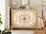 Rustic Wooden Accent Cabinet with Floral Carved Doors, 2 - Door Storage Cabinet for Living Room, W2295P365012