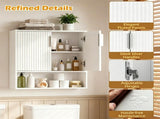 Wall Mounted Bathroom Cabinet, Modern Fluted Panel Storage Cabinet with Adjustable Shelf, 2-Door MDF 90307077