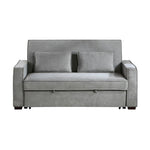 ZUN Modern Home Furniture Solid Wood Frame Sofa with Pull-Out Bed Gray Fabric Upholstered 2x Pillows B011125789