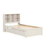 ZUN Modern Twin Size Bed Frame With Built-in USB Port on Bookcase Headboard and 2 Drawers for White W697P152022