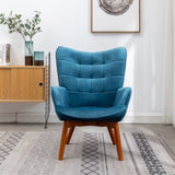 Leiria Contemporary Silky Velvet Tufted Accent Chair with Ottoman, Blue T2574P164272