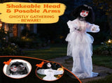 49" Halloween Animatronic Doll Girl Prop, Sound & Button Activated with Glowing Red Eyes, Shakeable 22848715