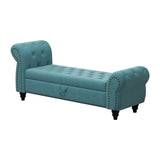 64.5" Bed Bench for Bed Room Nails Tufted Chaise of Lounge with Storage Velvet Upholstery Lake Blue W1097P202880