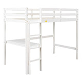 ZUN Twin Loft Pine Wood Bed with built-in desk, Safety Guardrails, Ladder,White 66551362