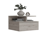 Floating Nightstand 12"H, Wall Mounted with Single Drawer and 2-Tier Shelf, Light Gray B097133174