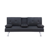 Black Leather Office Double Folding Sofa Bed with Matching Coffee Table, Multifunctional Design W3356P298488