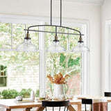 45" Industrial 3-Light Pendant Chandelier with Clear Glass Shades, Black Metal Frame, Adjustable W1340P253586