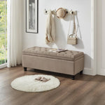 ZUN Upholstered tufted button storage bench ,Linen fabric entry bench with spindle wooden legs, Bed W2186P151306