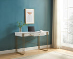 ZUN Computer Desk Writing Desk with One Drawer Metal Legs and USB Outlet Port – White & Gold B107P147849