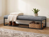 Large Storage Ottoman Bench, End of Bed Bench with Tufted Linen-Look Fabric, Light Gray 17587796
