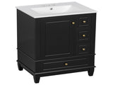 24" Bathroom Vanity with Sink and Drawers, Black Freestanding Vanity Cabinet with Ceramic Top and 74450990
