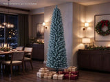 7FT Slim Pencil Artificial Christmas Tree, Frosted Gray-Green & Silver Needles, Flame Retardant PVC, 73778755