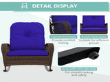 Dark Blue Wicker Porch Rocker with Soft Plush Cushion, Weather Resistant Rattan Rocking Chair 79367051