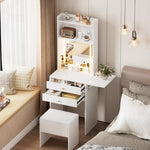 ZUN Small Space Vanity Table Set with 3 Adjustable Lighted Mirror and Storage Chair, Makeup Vanity Table W509P238990