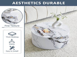 Simple White MarbleTexture Round MDF Coffee Table 23.6" Diameter 11.8" Height, Modern Minimalist W1151P385650