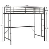 ZUN Twin Size Metal Loft Bed with Safety Guardrails & 2 Built-in Ladders, Loft Bunk Bed Frame for Teens 06576360