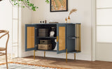 TREXM 2-Door Elegant Curved Dining Cabinet with Gold Trim and Woven Rattan Doors for Dining Room N715P172740G