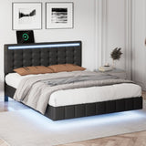 ZUN Full Size Floating Bed Frame with LED Lights and USB Charging,Modern Upholstered Platform LED Bed 16741764