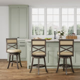 24" Counter Height X-Back Swivel Stool, Weathered Gray Finish, French Gray Leather Seat B04660726