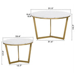 ZUN Modern Round Nesting Coffee Table Set 2-Piece White & Marbling Top Gold Base WF320651AAK