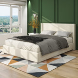 Anna Patented 2-Drawer Storage Bed Queen Size Ivory Velvet Upholstered Wingback Platform Bed, Modern B083P156196