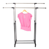 ZUN Dual-bar Vertical & Horizontal Stretching Stand Clothes Rack with Shoe Shelf YJ-04 Black & Silver 95408394