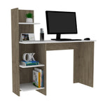 ZUN Vilna 120 Writing Desk , Four Shelves -Light Oak / White B20092055