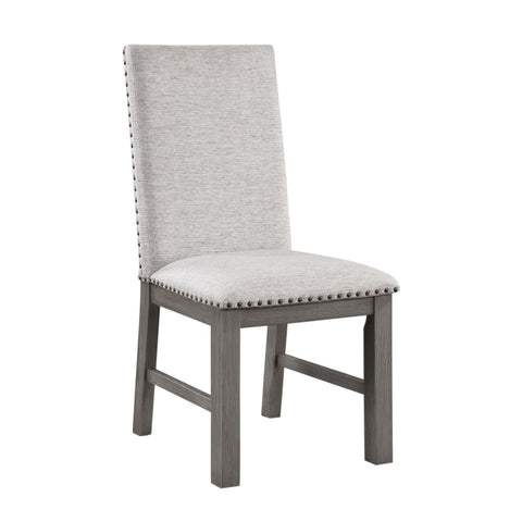 ZUN Dining Chairs 2pc Set Beige Fabric Upholstered Seat and Back Nailhead Trim Gray Finish Wood Frame B011113078