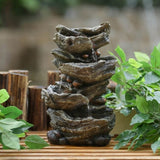 9x5x14" Indoor Brown Wood-Look Water Fountain, 4-Tier Polyresin Cascading Wood Tabletop Fountain W2078124474