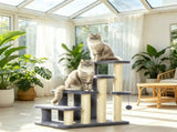 Gray 4-Tier Cat Climbing Steps with Scratching Posts, for High Bed & Sofa Bedroom/Living Room 56118925