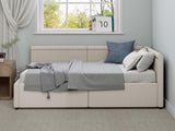 Modern Style Twin Size L Shape Corner Bed, Linen Upholstered Daybed with Two Storage Drawers,Beige N701P263819B
