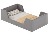 Gray Upholstered Toddler Bed Velvet Wooden Slat Frame for Kids No Mattress 56376470