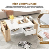 ON-TREND High Glossy Coffee Table with 2 Drawers, Practical Two Tone Center Table with Hidden N721P205792K
